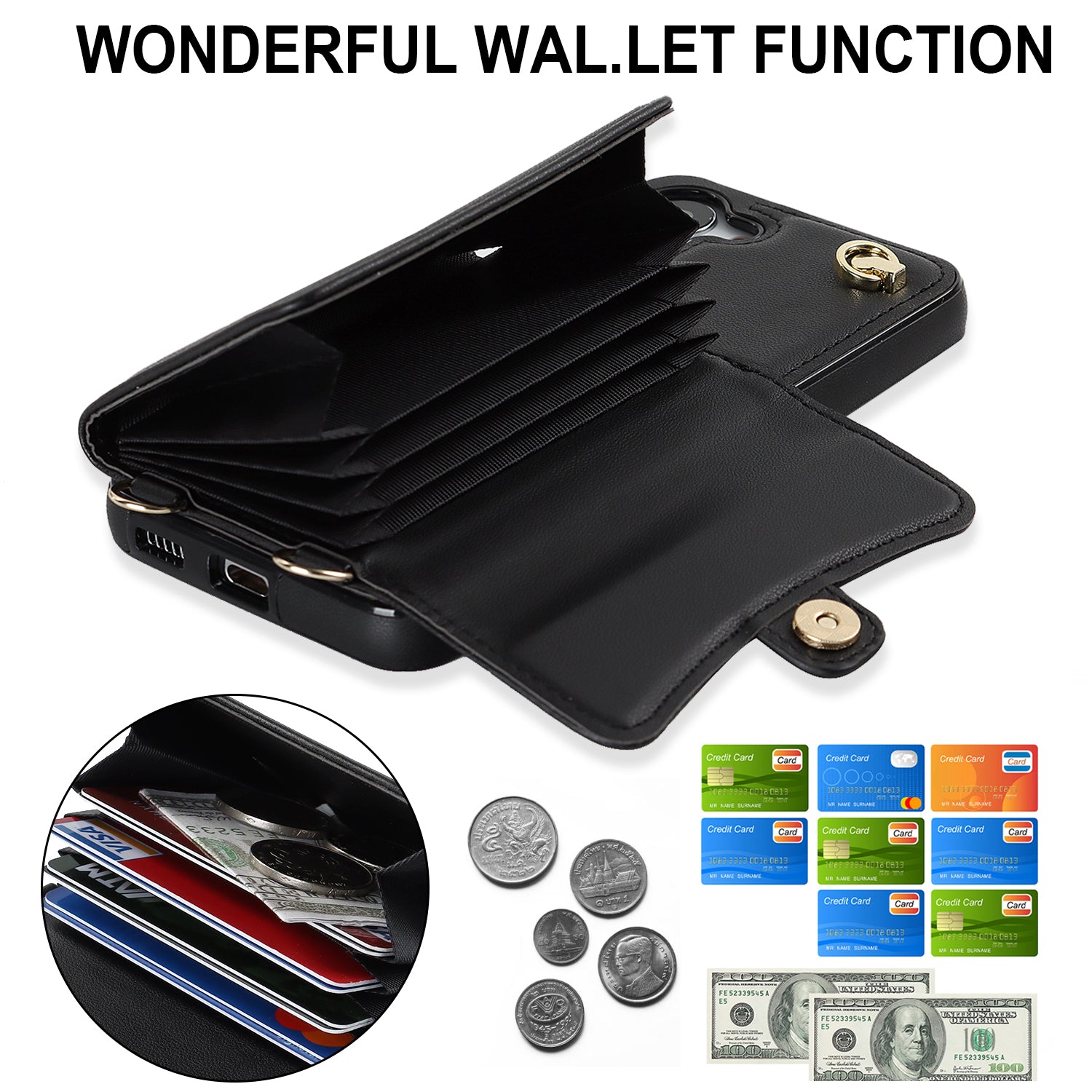 For Samsung Galaxy S23 RFID Blocking Phone Case Accordion Style Card Slots Phone Kickstand Cover with Short Strap and Long Strap For Samsung Galaxy S23 RFID Blocking Phone Case Accordion Style Card Slots Phone Kickstand Cover with Short Strap and Long Strap